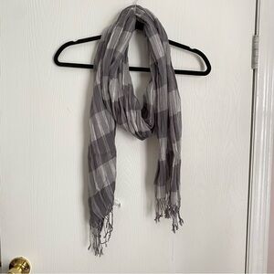 Aerie Grey Striped Lightweight Cotton Scarf Fringe Tassel Y2K Skinny Scarf